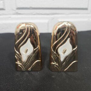 Vintage Wm. A. Rogers Oneida Calla Lily Gold & White Salt and Pepper Shakers